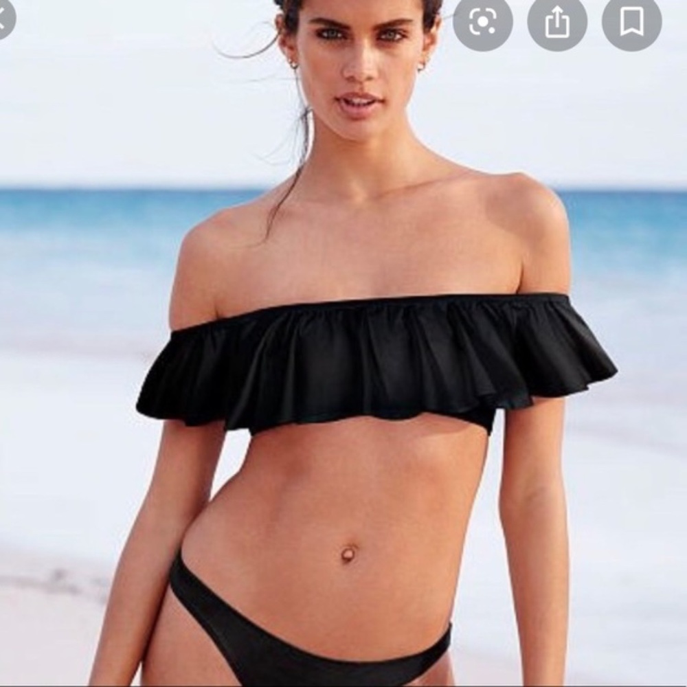 Victoria's Secret Flounce Black Swim Top Size Small